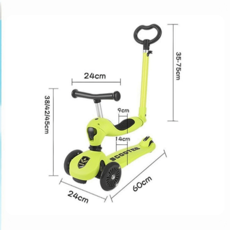 Sport si Outdoor - Role, trotinete si skateboard - Trotinete copii - Trotineta 3in1 transformabila in tricicleta, maner reglabil de impins pentru parinti, roti iluminate in miscare, verde - Infinity.ro