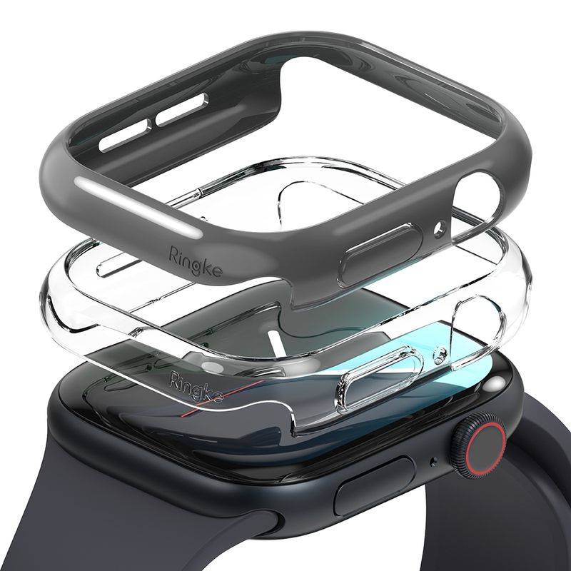 Laptop, Telefoane si Tablete - Wearables si gadgeturi - Wearables - Accesorii wearables - Husa ONSG® pentru Apple Watch 10 46mm set 2, C52, Policarbonat, Clear/Dark Gray - Infinity.ro