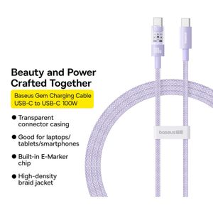 Cablu USB-C la Type-C, Super Fast Charging 100W, 1m, A88, Nailon, Baseus Gem P10373000511 00, A88, Nailon, Nebula Purple