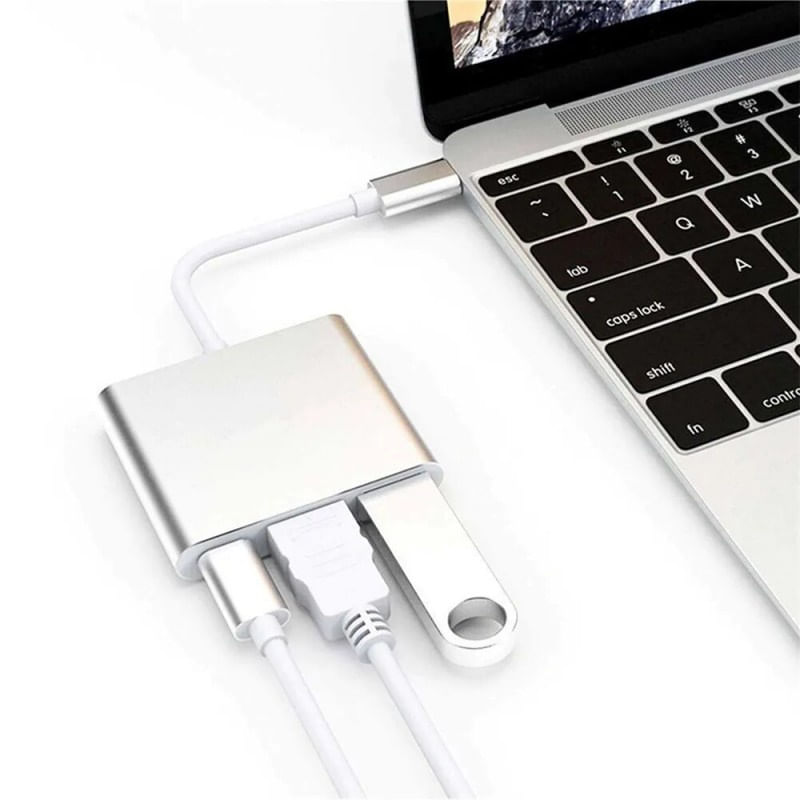 PC, gaming si accesorii - Retelistica - Hub-uri - Adaptor multifunctional 3 in 1 USB-C la HDMI Techstar® ZFZ3IN1, HDMI 4K, 1 x USB 3.0, PD Port, Compatibil HD TV - Infinity.ro