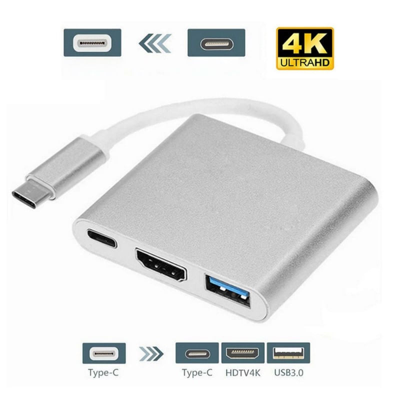 PC, gaming si accesorii - Retelistica - Hub-uri - Adaptor multifunctional 3 in 1 USB-C la HDMI Techstar® ZFZ3IN1, HDMI 4K, 1 x USB 3.0, PD Port, Compatibil HD TV - Infinity.ro