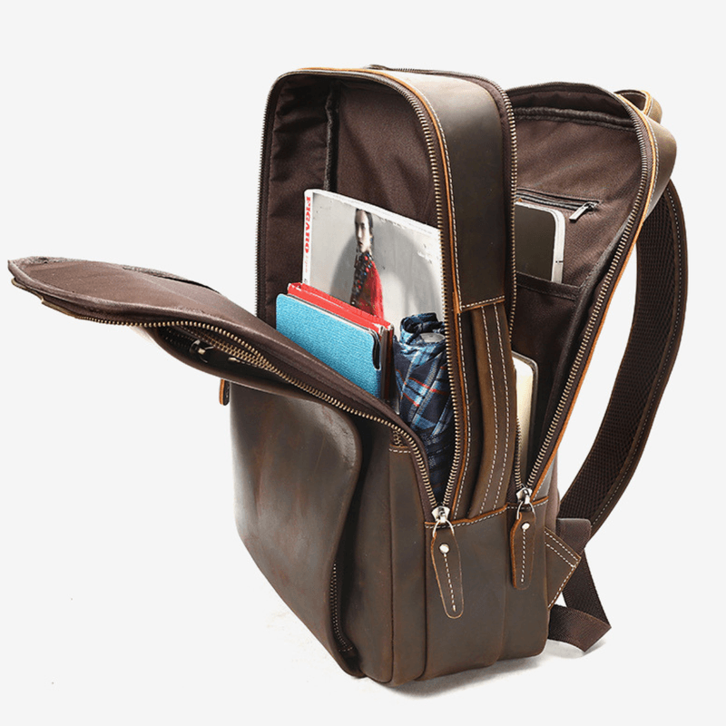 Fashion, accesorii si bijuterii - Barbati - Accesorii barbati - Genti si rucsacuri barbati - Rucsac Laptop 16' Piele Naturala Crazy Horse, Noble, Antiperspirant, Ataşabil Troler, Maro/Cafea - Infinity.ro