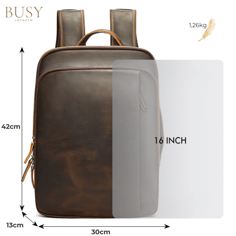 Fashion, accesorii si bijuterii - Barbati - Accesorii barbati - Genti si rucsacuri barbati - Rucsac Laptop 16' Piele Naturala Crazy Horse, Noble, Antiperspirant, Ataşabil Troler, Maro/Cafea - Infinity.ro