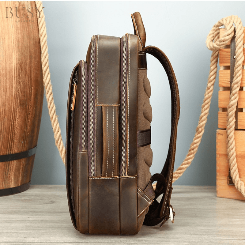 Fashion, accesorii si bijuterii - Barbati - Accesorii barbati - Genti si rucsacuri barbati - Rucsac Laptop 16' Piele Naturala Crazy Horse, Noble, Antiperspirant, Ataşabil Troler, Maro/Cafea - Infinity.ro