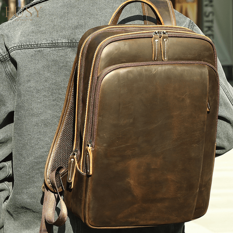 Fashion, accesorii si bijuterii - Barbati - Accesorii barbati - Genti si rucsacuri barbati - Rucsac Laptop 16' Piele Naturala Crazy Horse, Noble, Antiperspirant, Ataşabil Troler, Maro/Cafea - Infinity.ro