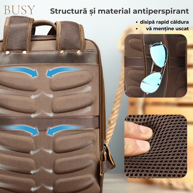 Fashion, accesorii si bijuterii - Barbati - Accesorii barbati - Genti si rucsacuri barbati - Rucsac Laptop 16' Piele Naturala Crazy Horse, Noble, Antiperspirant, Ataşabil Troler, Maro/Cafea - Infinity.ro