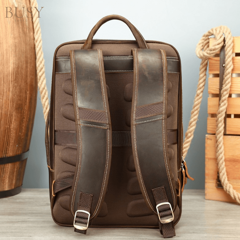 Fashion, accesorii si bijuterii - Barbati - Accesorii barbati - Genti si rucsacuri barbati - Rucsac Laptop 16' Piele Naturala Crazy Horse, Noble, Antiperspirant, Ataşabil Troler, Maro/Cafea - Infinity.ro