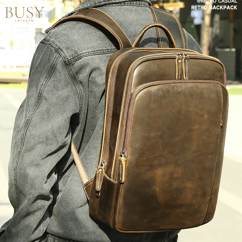 Fashion, accesorii si bijuterii - Barbati - Accesorii barbati - Genti si rucsacuri barbati - Rucsac Laptop 16' Piele Naturala Crazy Horse, Noble, Antiperspirant, Ataşabil Troler, Maro/Cafea - Infinity.ro