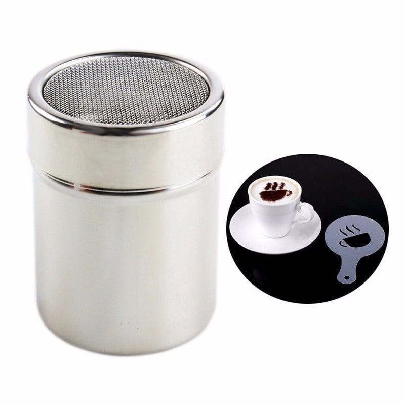 Casa si Gradina - Bucatarie si vesela - Ustensile bucatarie - Site bucatarie, strecuratori si accesorii - Set Sita pentru decorat cafeaua din inox + 16 forme - Infinity.ro