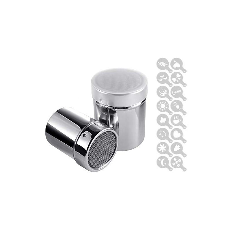 Casa si Gradina - Bucatarie si vesela - Ustensile bucatarie - Site bucatarie, strecuratori si accesorii - Set Sita pentru decorat cafeaua din inox + 16 forme - Infinity.ro