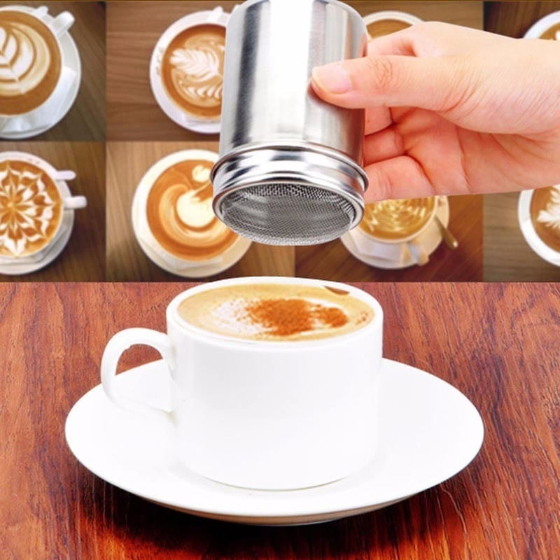 Casa si Gradina - Bucatarie si vesela - Ustensile bucatarie - Site bucatarie, strecuratori si accesorii - Set Sita pentru decorat cafeaua din inox + 16 forme - Infinity.ro