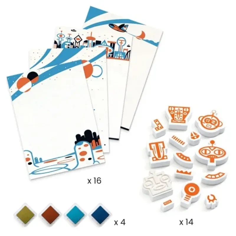 Jucarii, Copii si Bebe - Jucarii si jocuri - Jucarii & jocuri educative - Jocuri si jucarii educative - Joc creativ cu stampile Roboti extraterestri - Infinity.ro