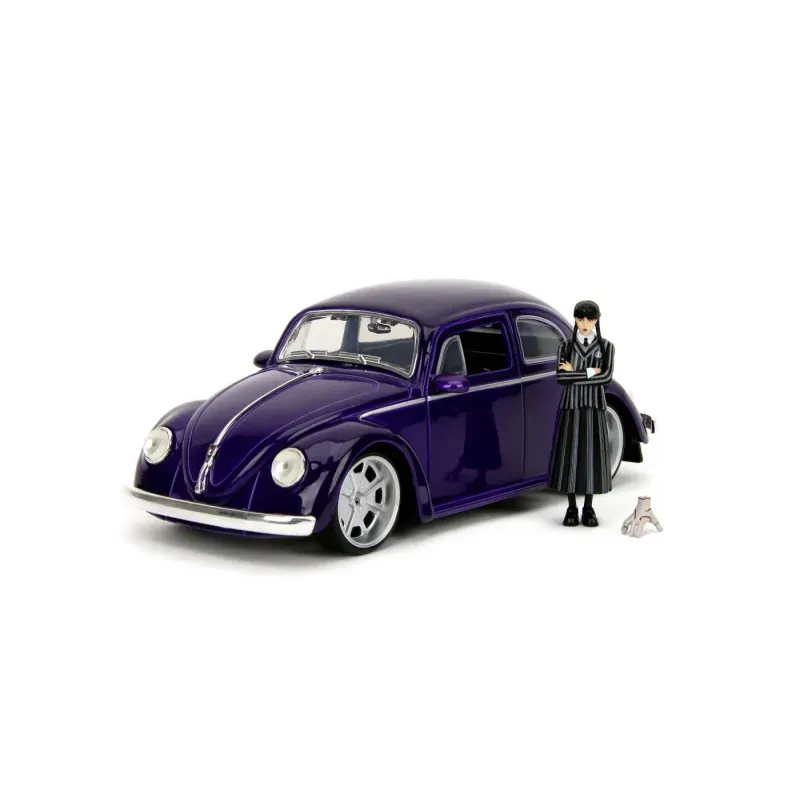 Jucarii, Copii si Bebe - Jucarii si jocuri - Figurine - Set figurine Wednesday Addams si Thing cu masina Volkswagen Beetle 1972 Jada - Infinity.ro
