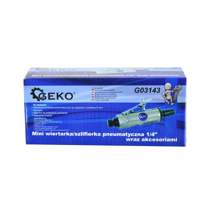 Auto si Moto - Reparatii si depanare - Scule auto - Scule si truse auto - Biax pneumatic Geko G03143 cu accesorii, 1/4", corp metalic - Infinity.ro