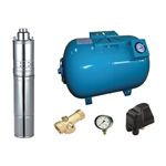 Casa si Gradina - Gradinarit si plante - Instalatii si accesorii pentru irigatii - Pompe apa - Kit complet sistem hidrofor, pompa submersibila cu surub Maxima 4QGD 0.5/100, rezervor de 100 litri cu manometru, presostat, racord 5 cai, manometru - Infinity.ro