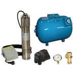 Casa si Gradina - Gradinarit si plante - Instalatii si accesorii pentru irigatii - Pompe apa - Kit complet sistem hidrofor, pompa submersibila SUMOTO ONKM150/100, rezervor de 100 litri cu manometru, presostat, racord 5 cai, manometru - Infinity.ro