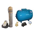 Casa si Gradina - Gradinarit si plante - Instalatii si accesorii pentru irigatii - Pompe apa - Kit complet sistem hidrofor, pompa submersibila Influent economic SKM 100/80, rezervor de 80 litri cu manometru, presostat, racord 5 cai, manometru - Infinity.ro