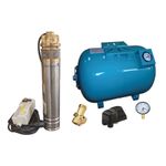 Casa si Gradina - Gradinarit si plante - Instalatii si accesorii pentru irigatii - Pompe apa - Kit complet sistem hidrofor, pompa submersibila apa curata Omnigena OM0061/50M, rezervor de 50 litri cu manometru, presostat, racord 5 cai, manometru - Infinity.ro