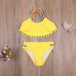 Fashion, accesorii si bijuterii - Copii - Lenjerie si pijamale copii - Costume de baie copii - Costum de baie cu ciucuri din 2 piese, galben, varsta 11 - 12 ani - Infinity.ro