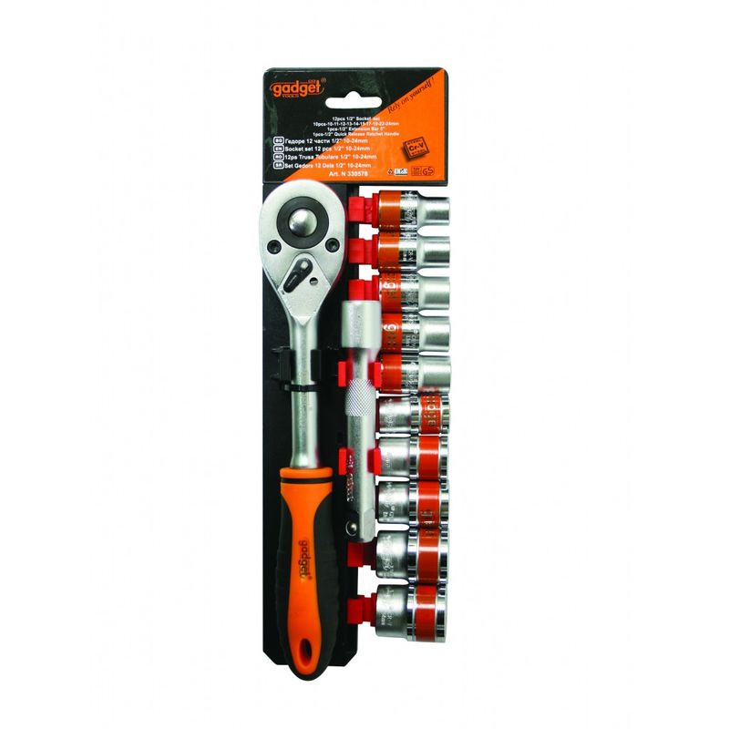 Casa si Gradina - Constructii - Scule de mana si unelte - Chei si truse chei - Set 12 tubulare cu antrenor, 1/2", 10-24mm, CR-V, Gadget - Infinity.ro