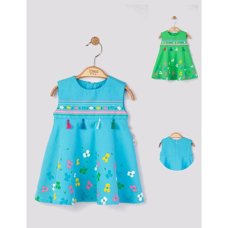 Fashion, accesorii si bijuterii - Copii - Imbracaminte copii - Rochii copii - Rochita de vara pentru fetite Ciucurasi, Tongs baby, albastru, marime 6-9 luni - Infinity.ro