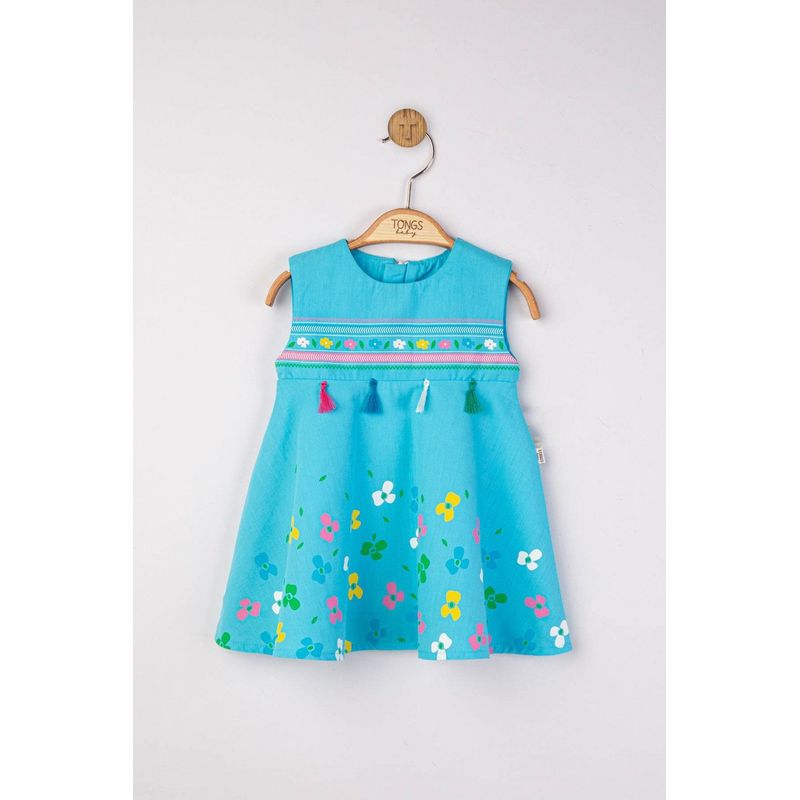 Fashion, accesorii si bijuterii - Copii - Imbracaminte copii - Rochii copii - Rochita de vara pentru fetite Ciucurasi, Tongs baby, albastru, marime 6-9 luni - Infinity.ro