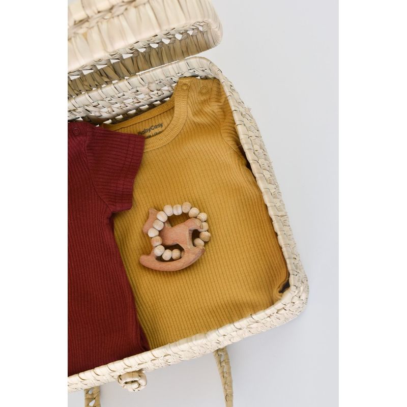 Fashion, accesorii si bijuterii - Copii - Imbracaminte copii - Salopete copii - Set de 2 salopetele cu maneca scurta, caramiziu/sofran, marime 3-6 luni - Infinity.ro
