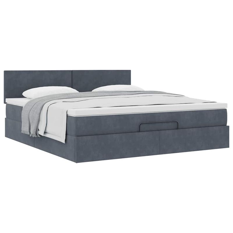 Casa si Gradina - Mobilier - Paturi si accesorii - Paturi - Cadru de pat otoman cu saltea Gri inchis 160x200cm catifea - Infinity.ro