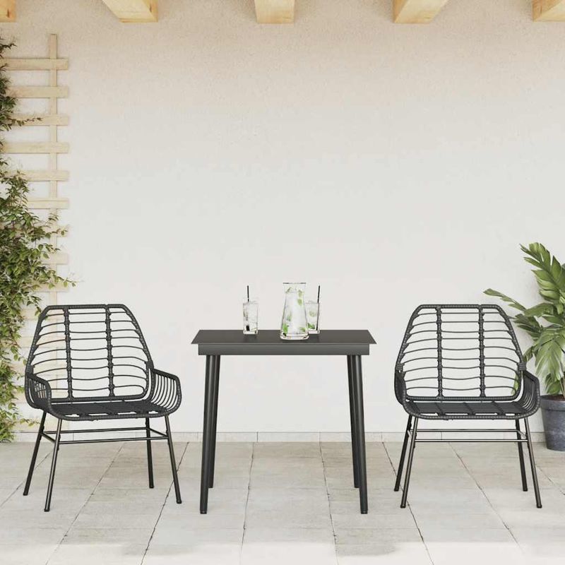 Casa si Gradina - Gradina si terasa - Mobilier exterior - Seturi mobila gradina - Set de sufragerie de gradina 3 piese sticla neagra poli ratan - Infinity.ro