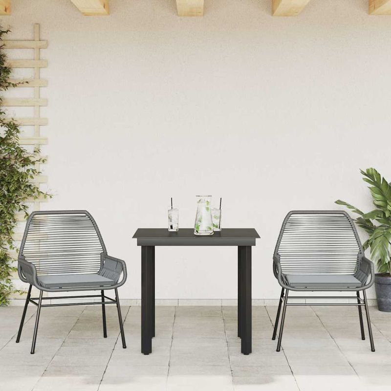Casa si Gradina - Gradina si terasa - Mobilier exterior - Seturi mobila gradina - Set de sufragerie de gradina 3 piese sticla poliratan gri - Infinity.ro