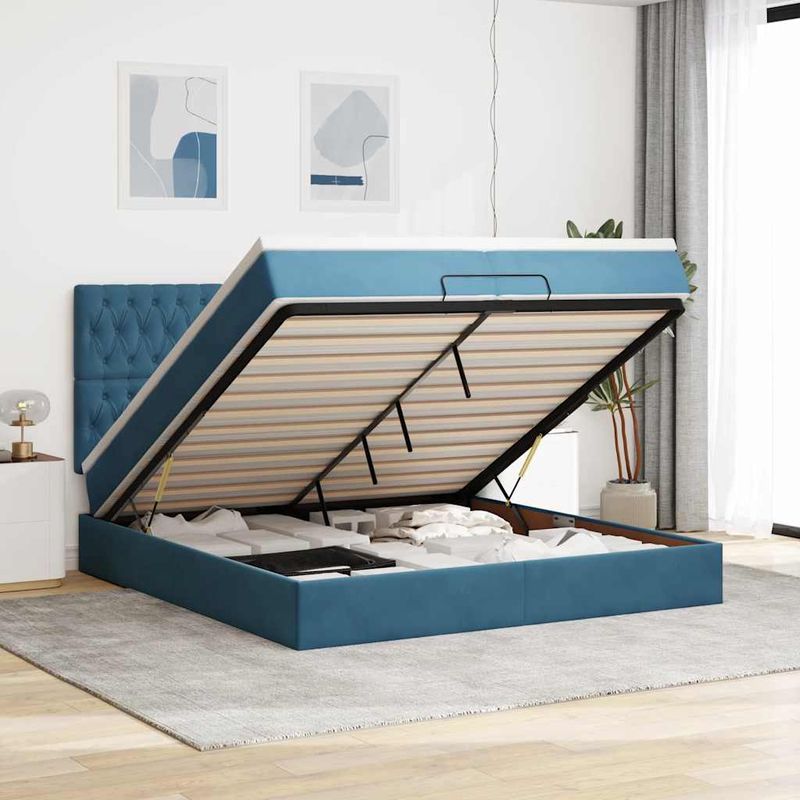 Casa si Gradina - Mobilier - Paturi si accesorii - Paturi - Pat otoman cu saltele si LED-uri Albastru inchis catifea - Infinity.ro