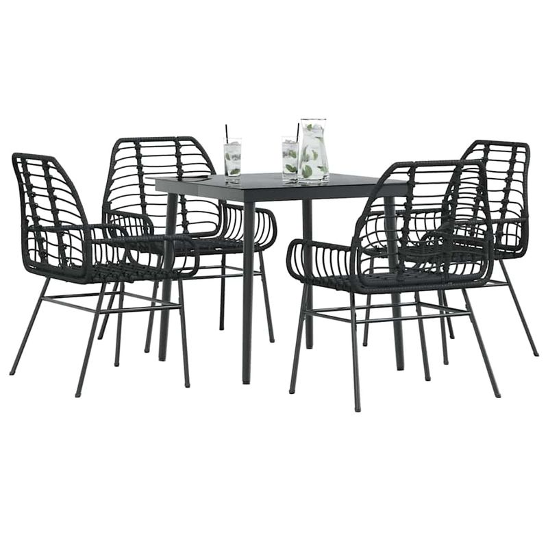 Casa si Gradina - Gradina si terasa - Mobilier exterior - Seturi mobila gradina - Set de sufragerie de gradina 5 piese sticla neagra polirattan - Infinity.ro