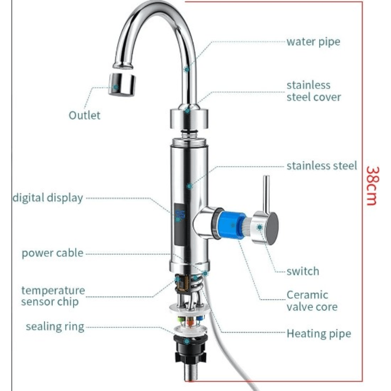 Casa si Gradina - Sanitare - Lavoar baie si accesorii - Baterii sanitare - Robinet Electric Instant, Adsinio, Afisaj LED, 3000 W, Apa calda 30°C-60°C, Inox - Infinity.ro
