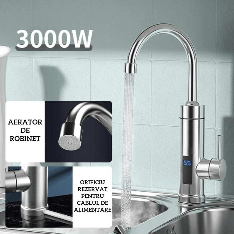 Casa si Gradina - Sanitare - Lavoar baie si accesorii - Baterii sanitare - Robinet Electric Instant, Adsinio, Afisaj LED, 3000 W, Apa calda 30°C-60°C, Inox - Infinity.ro