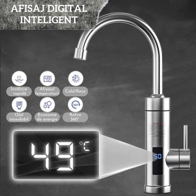 Casa si Gradina - Sanitare - Lavoar baie si accesorii - Baterii sanitare - Robinet Electric Instant, Adsinio, Afisaj LED, 3000 W, Apa calda 30°C-60°C, Inox - Infinity.ro