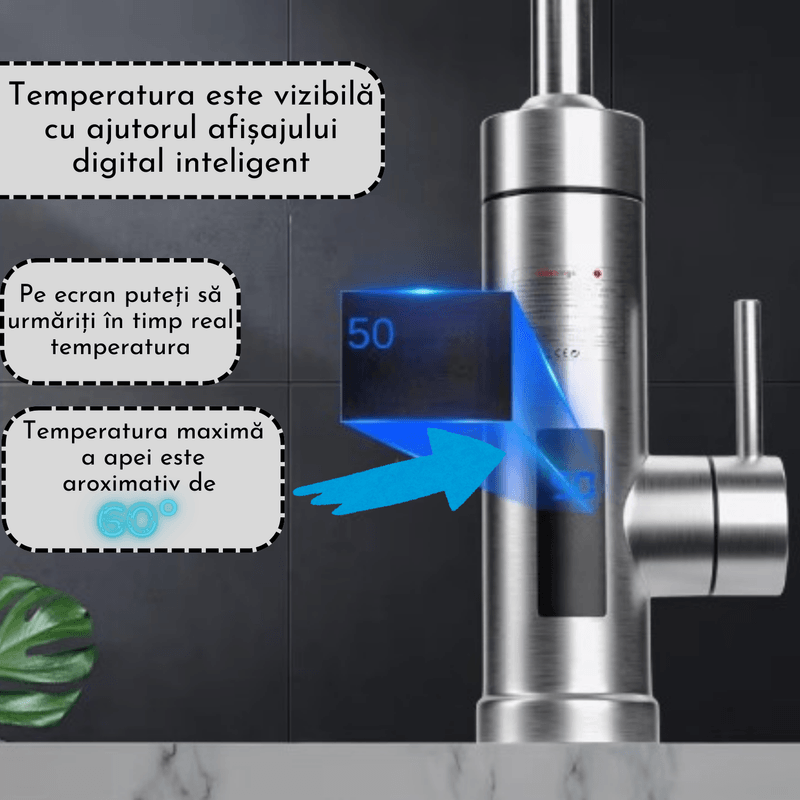 Casa si Gradina - Sanitare - Lavoar baie si accesorii - Baterii sanitare - Robinet Electric Instant, Adsinio, Afisaj LED, 3000 W, Apa calda 30°C-60°C, Inox - Infinity.ro