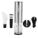 Casa si Gradina - Bucatarie si vesela - Accesorii bar - Tirbusoane si dopuri - Tirbuson Electric, Set desfacator de vin, Dop Servire si Dop Vidare, Adsinio, Argintiu/Negru - Infinity.ro