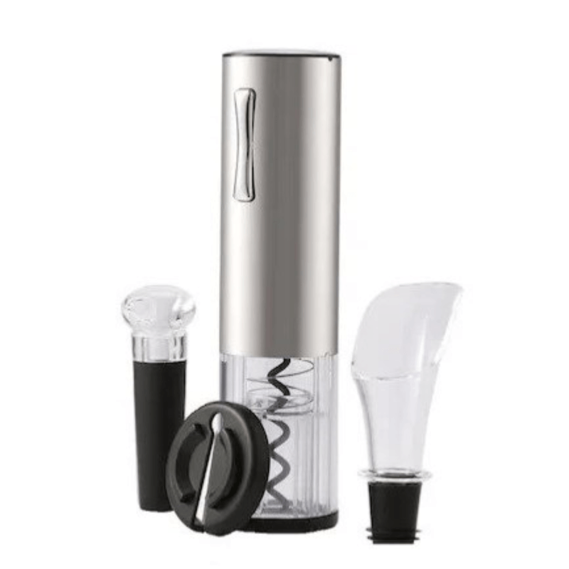 Casa si Gradina - Bucatarie si vesela - Accesorii bar - Tirbusoane si dopuri - Tirbuson Electric, Set desfacator de vin, Dop Servire si Dop Vidare, Adsinio, Argintiu/Negru - Infinity.ro