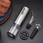 Casa si Gradina - Bucatarie si vesela - Accesorii bar - Tirbusoane si dopuri - Tirbuson Electric, Set desfacator de vin, Dop Servire si Dop Vidare, Adsinio, Argintiu/Negru - Infinity.ro