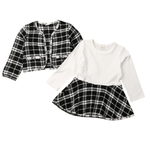 Fashion, accesorii si bijuterii - Copii - Imbracaminte copii - Treninguri si compleuri copii - Set sacou cu rochita, negru cu alb, marime 130 - Infinity.ro