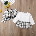 Fashion, accesorii si bijuterii - Copii - Imbracaminte copii - Treninguri si compleuri copii - Set sacou cu rochita, marime 90, alb cu negru - Infinity.ro