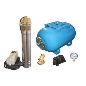 Kit complet sistem hidrofor, pompa submersibila apa curata de mare adancime Influent Economic TS5015/50, rezervor de 50L