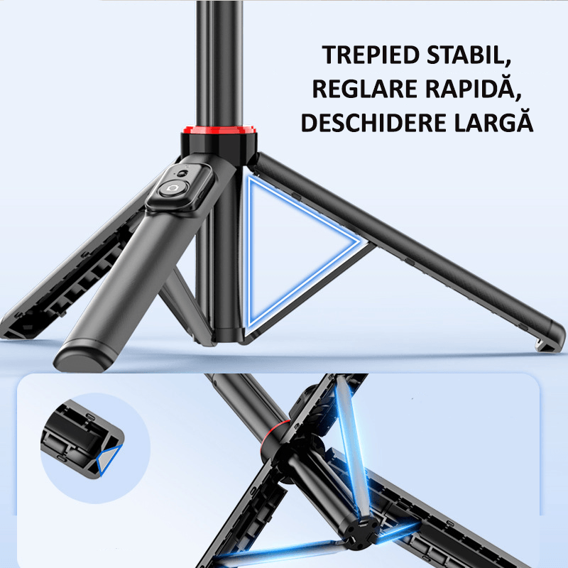 Laptop, Telefoane si Tablete - Telefoane mobile si accesorii - Accesorii Telefoane - Selfie stick-uri - Selfie Stick multifunctional, cu LED, Telecomanda Bluetooth, iOS/Android, 130 cm, OBRALIX® - Infinity.ro