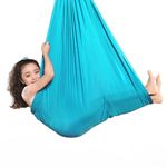 Casa si Gradina - Gradina si terasa - Balansoare si hamace - Hamace si suporturi - Hamac elastic, leagan, terapie senzoriala, kit complet, maxim 99 kg, albastru deschis, OBRALIX® - Infinity.ro