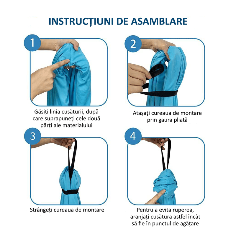 Casa si Gradina - Gradina si terasa - Balansoare si hamace - Hamace si suporturi - Hamac elastic, leagan, terapie senzoriala, kit complet, maxim 99 kg, albastru deschis, OBRALIX® - Infinity.ro