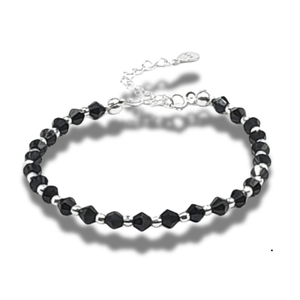 Bratara din bile de argint 925 cu cristale negre semipretioase masura 15 - 22 cm