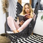 Casa si Gradina - Gradina si terasa - Balansoare si hamace - Hamace si suporturi - Hamac tip scaun, cu 2 perne, gri si crem, max 150 kg, 130x100 cm, Springos - Infinity.ro