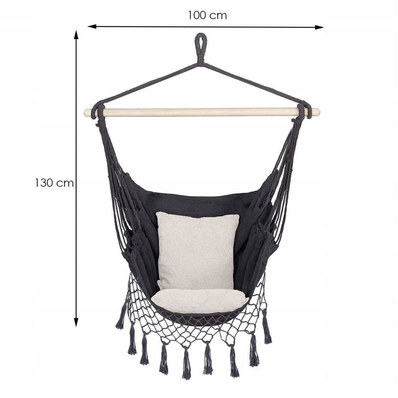 Casa si Gradina - Gradina si terasa - Balansoare si hamace - Hamace si suporturi - Hamac tip scaun, cu 2 perne, gri si crem, max 150 kg, 130x100 cm, Springos - Infinity.ro