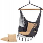 Casa si Gradina - Gradina si terasa - Balansoare si hamace - Hamace si suporturi - Hamac tip scaun, cu 2 perne, gri si bej, max 150 kg, 130x100 cm, Springos - Infinity.ro