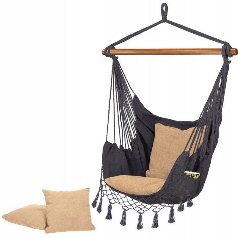 Casa si Gradina - Gradina si terasa - Balansoare si hamace - Hamace si suporturi - Hamac tip scaun, cu 2 perne, gri si bej, max 150 kg, 130x100 cm, Springos - Infinity.ro